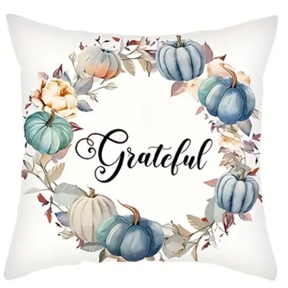 🎃NIP 4/pc/set pumpkins & florals Pillow Covers 🍂PILLOW COVERS ONLY Blue Color - Picture 3 of 6